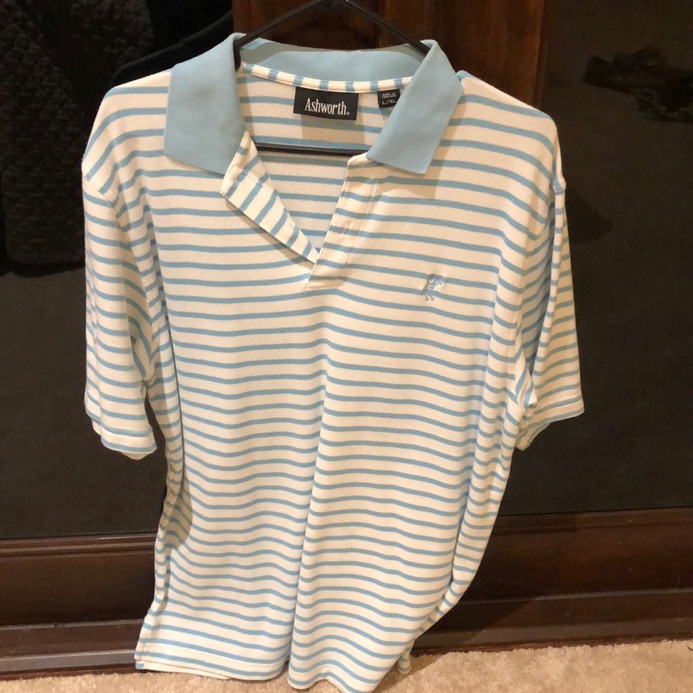 Striped blue and white polo
